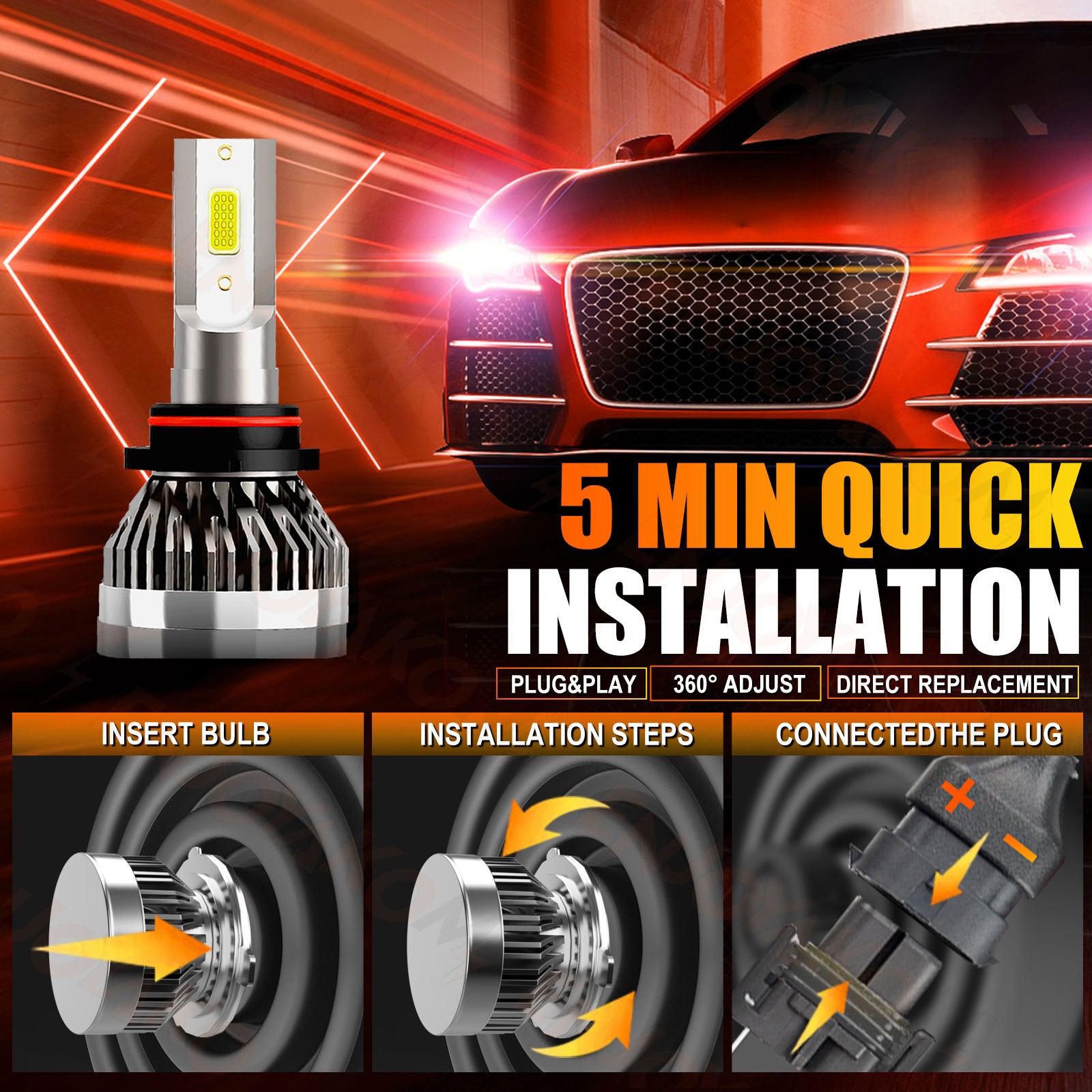 9005 H11 LED Headlight KIT Combo Bulbs 10000K High&Low Beam Super Bright White