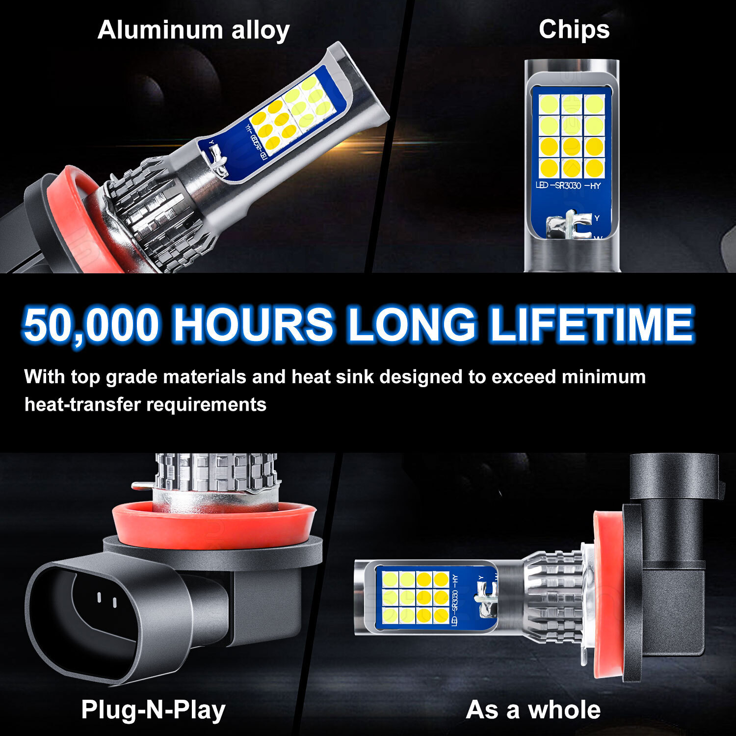2x LED Bulbs Fog Driving Light H11 H16 H8 6000K 3000K Super Bright Dual Color