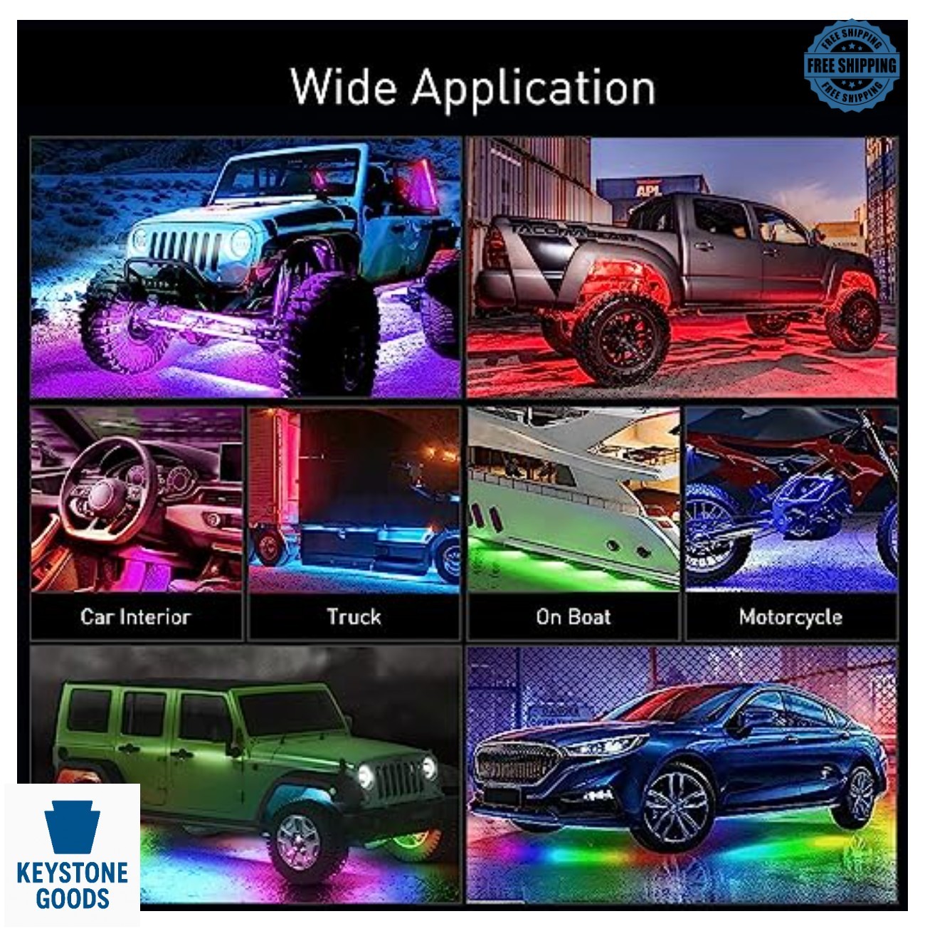 6 Piece Car LED Underglow Strip Kit 12V RGB-IC APP Remote Music Mode Waterproof