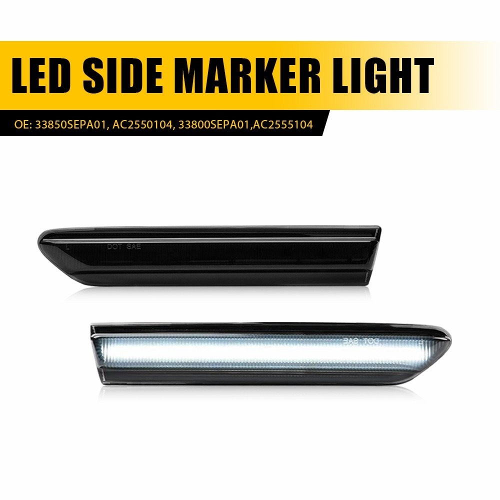 2pcs Smoked Lens White Fender LED Front Side Lights Marker For 2004-08 TL Acura