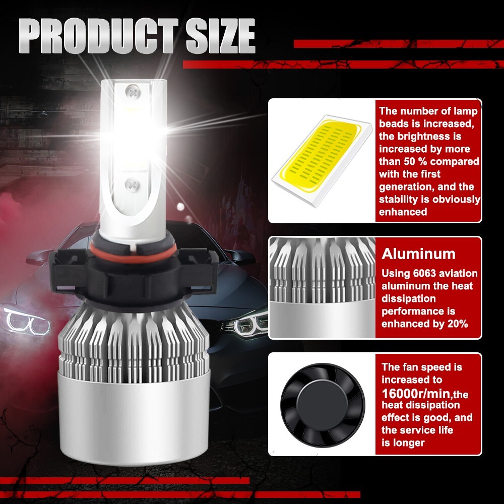 Pair 5202 2504 H16 LED Fog Lights Headlight Kit 720000LM 6000K Hi/Low Beam Bulbs