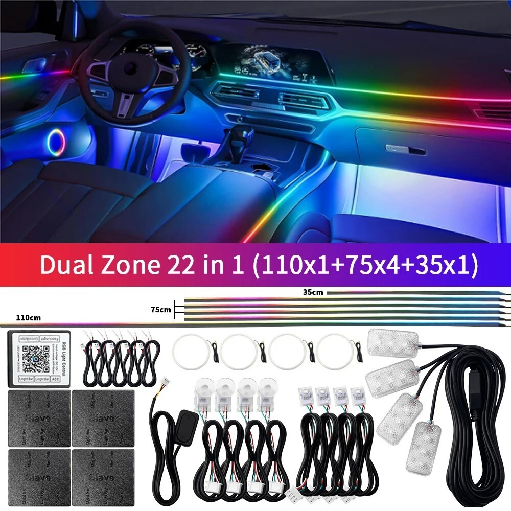 LED Car Interior Strip Light Atmosphere APP-Control Ambient Light 1~22 Kit US
