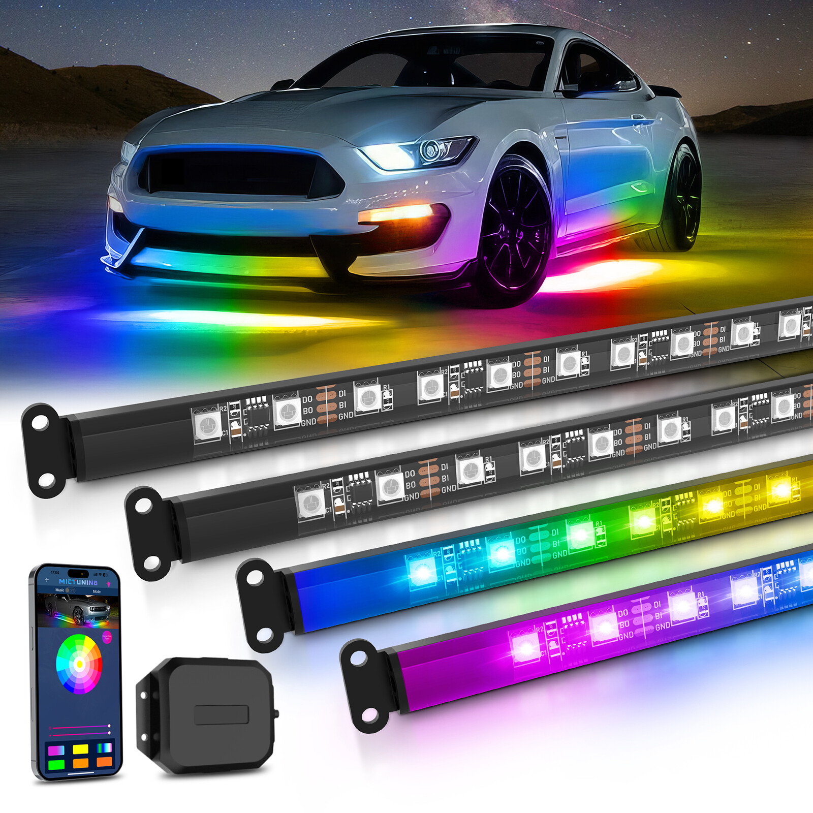 N3 Dream Color RGB Car Light Strips, Underglow Underbody Neon Chasing Light IP67