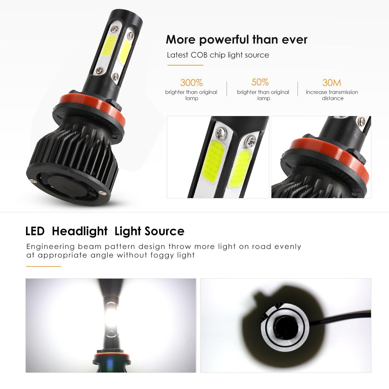 4-sides 9005 H11 5202 LED Headlight Conversion Kit High Low Beam Fog Light 6500K
