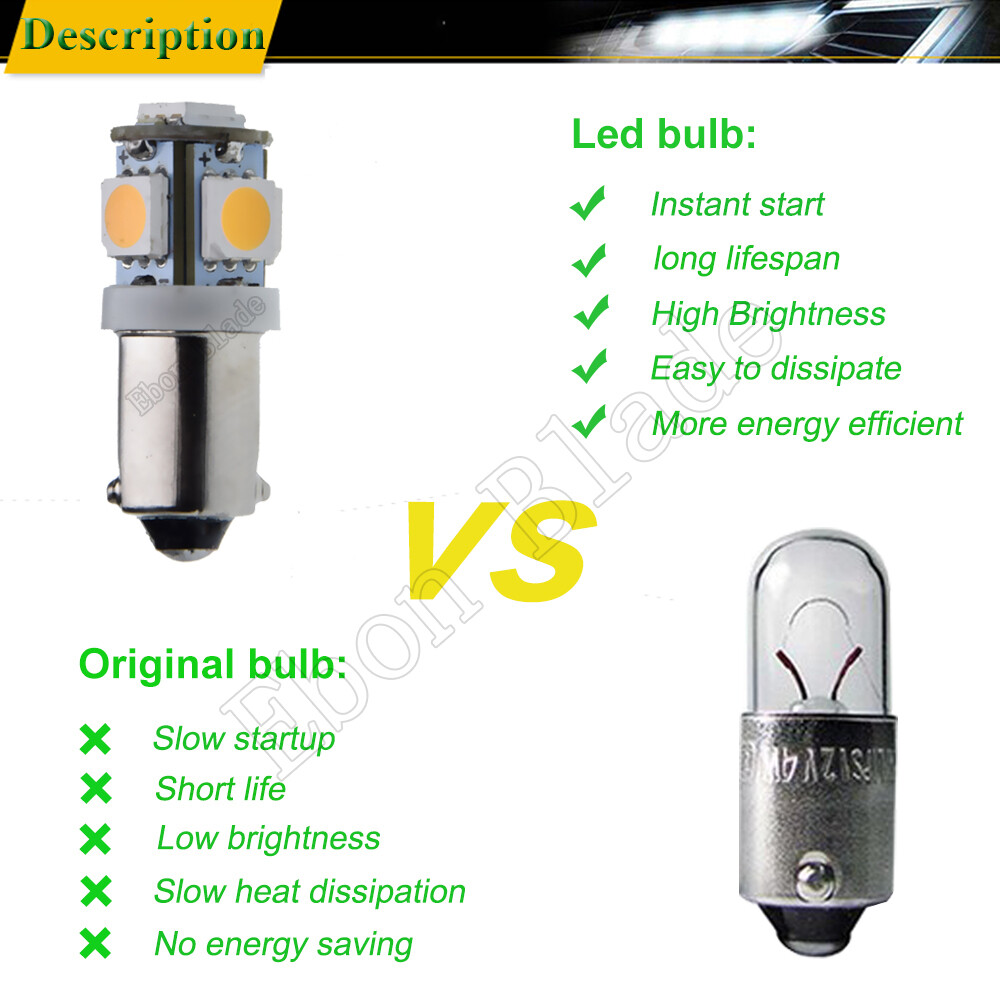 2Pcs Warm White BAX9S H6W 433C 434 LED Bulbs for Car Auto Interior Lights Lamps