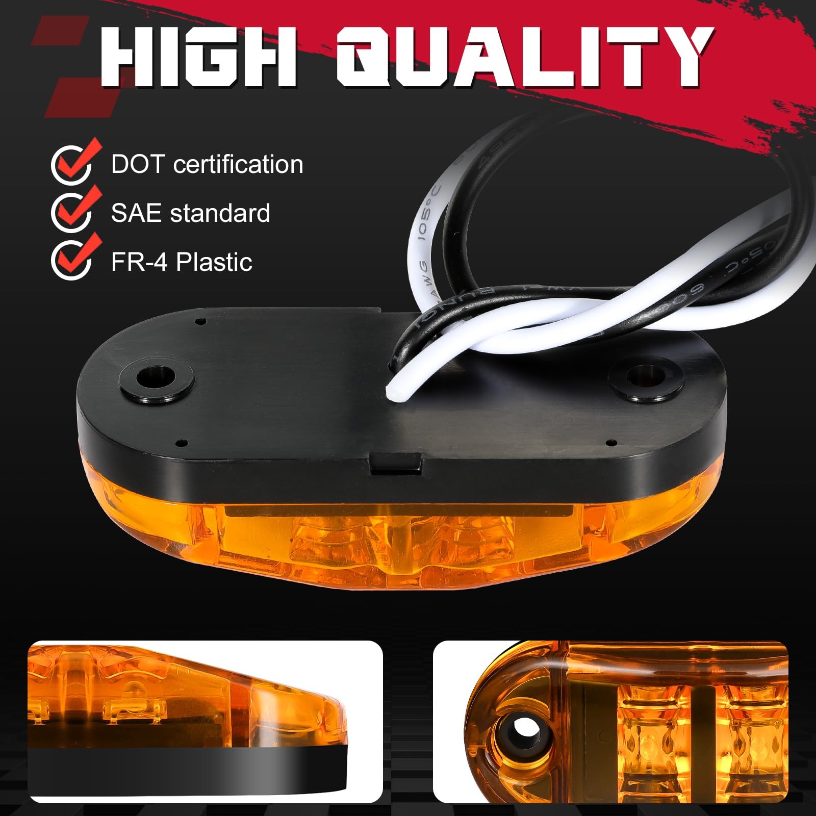 20Pcs LED Sealed Side Marker Clearance Lights Amber SAE DOT For Trailer Truck RV