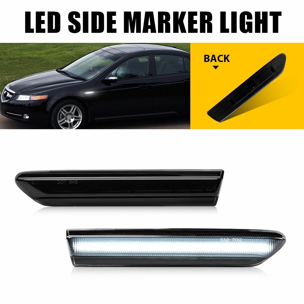 2pcs Smoked Lens White Fender LED Front Side Lights Marker For 2004-08 TL Acura