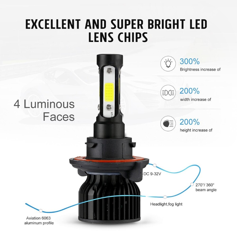 4/6 Sides H13 9008 High Low Beam LED Headlight Bulbs White 6000K Super Bright