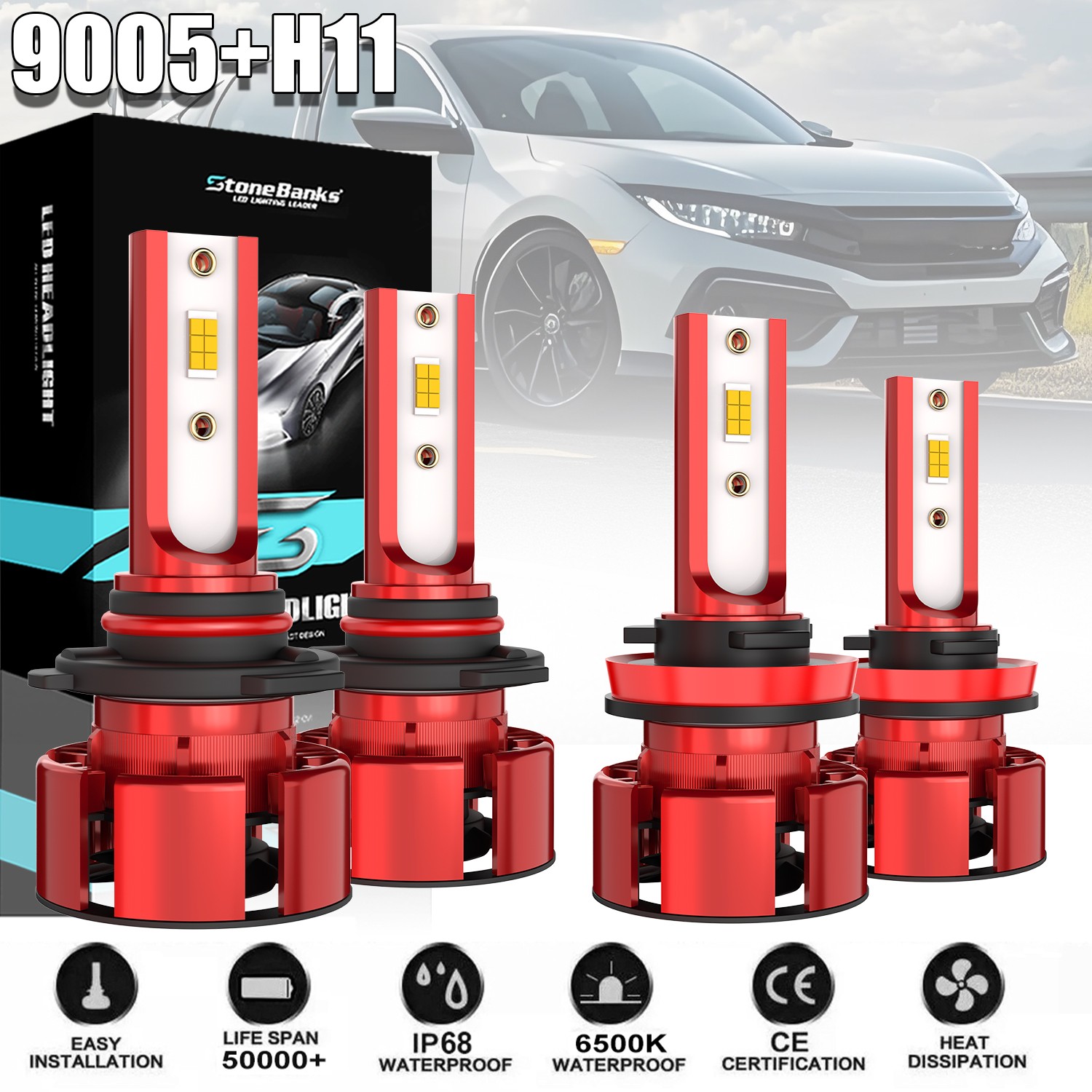 For Ford F-150 2015-2023 Front LED Headlight Bulbs 6500K Hi+Lo Beam Cool white