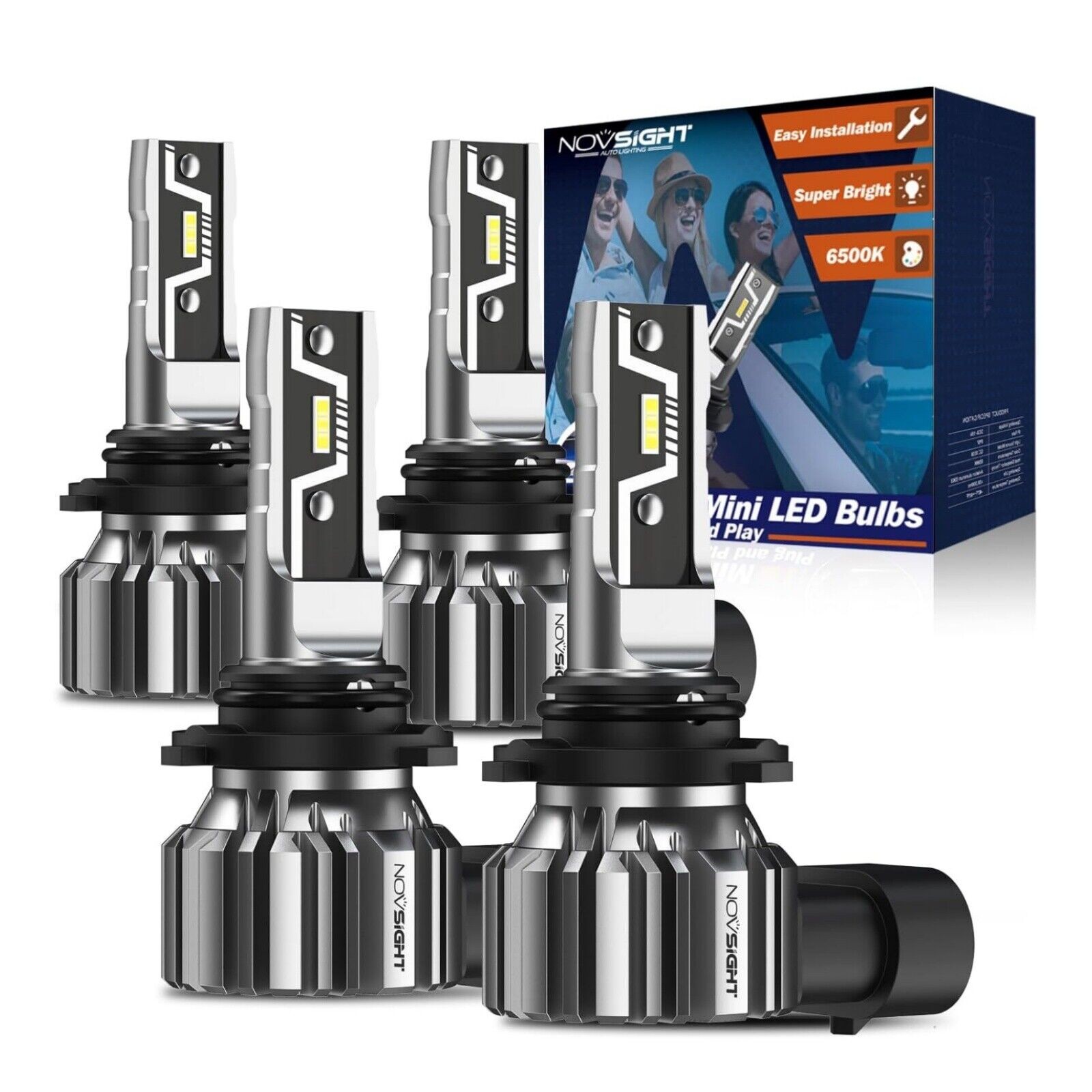 NOVSIGHT 9005 9006 LED Headlight Combo 4 Bulbs Kit 6500K High Low Beam Lamp 4pcs