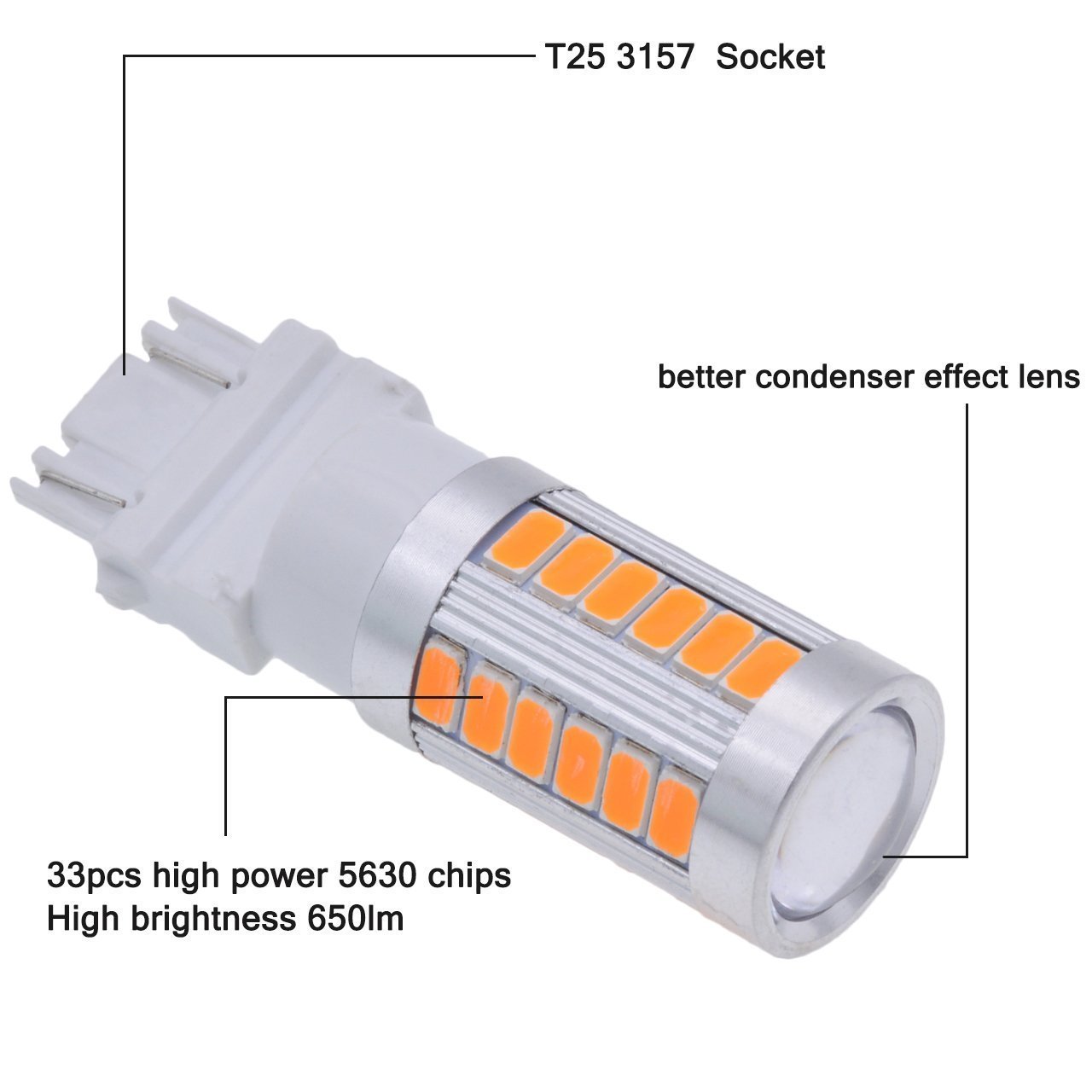 2x Amber 3157 1157 33 LED DRL Switchback Turn Signal Parking Light Bulbs 5630SMD