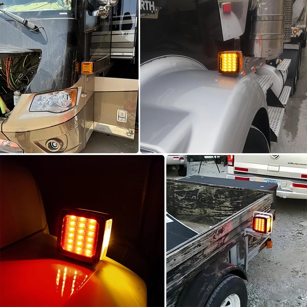 2X Amber+Red Square 39LED Double Face Stud Mount Cab Fender Turn Signal Lights