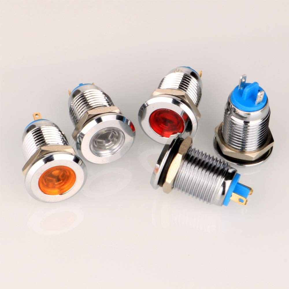 High-Performance 5pcs Round LED Indicator Lights with Metal Shell – AC/DC 12-24V