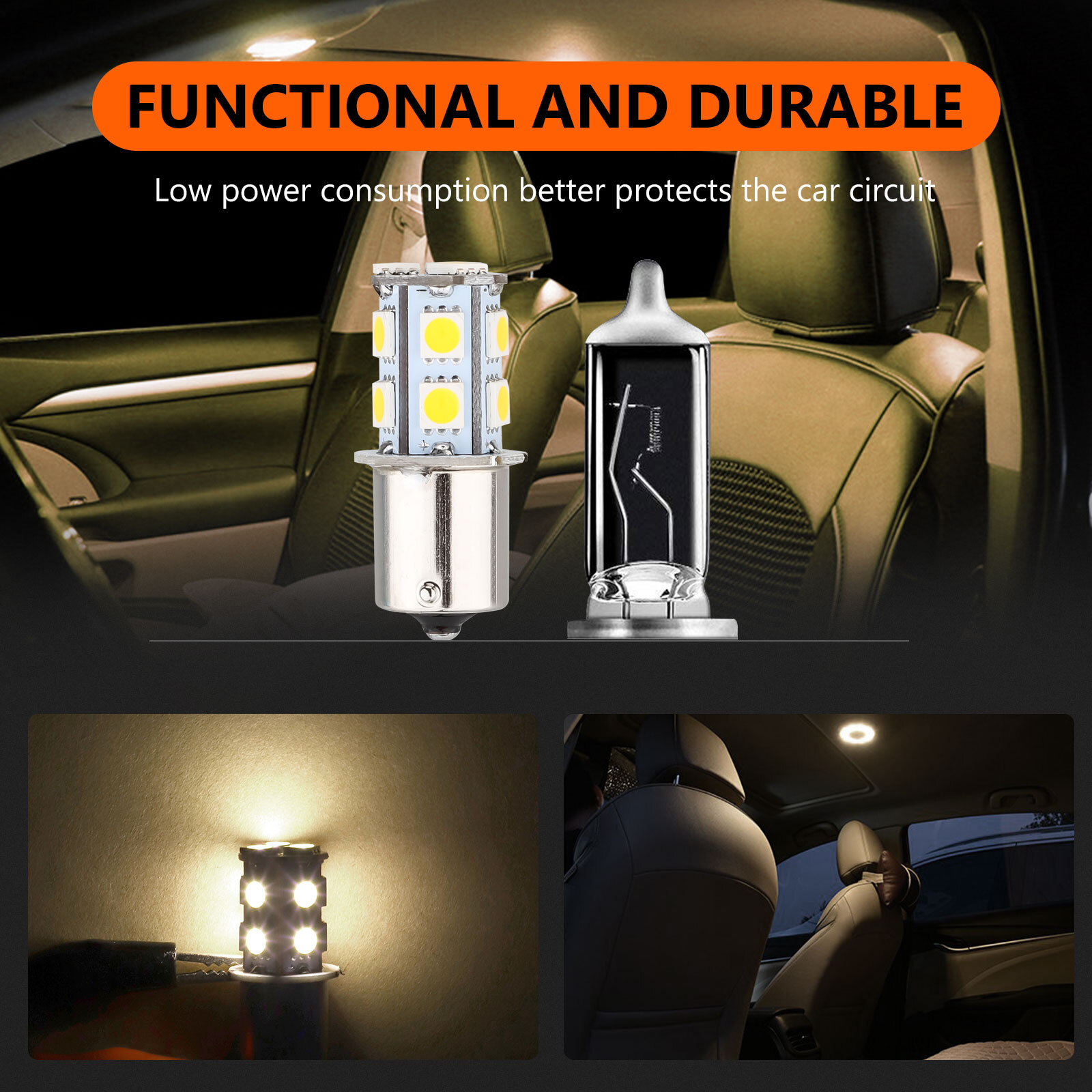 20x Warm White 1156 1141 13-SMD RV Camper Trailer LED Interior Light Bulbs 12V