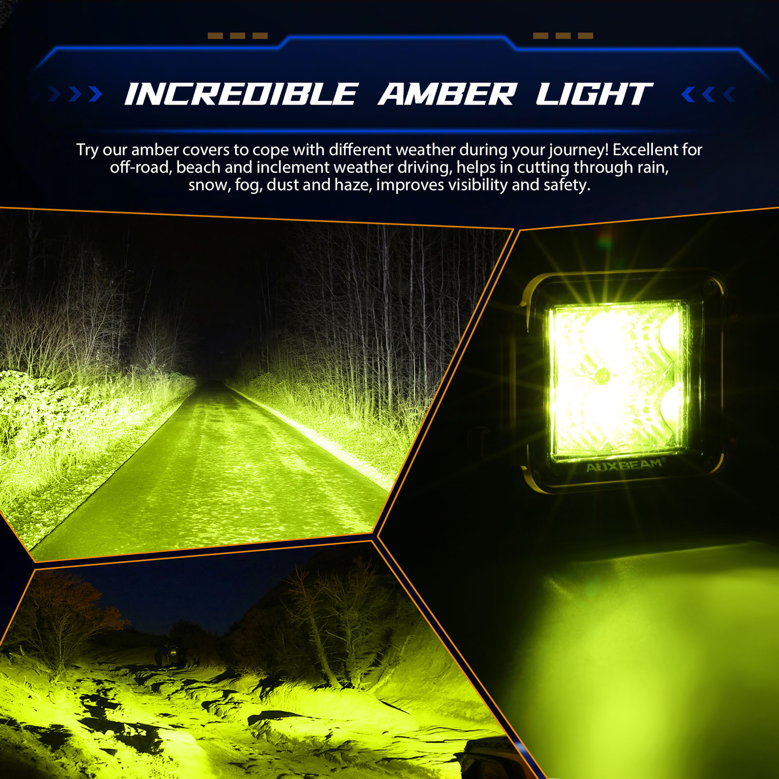 2x AUXBEAM 3″ Amber Yellow Led Light Covers For Led Pods Square Lights Driving