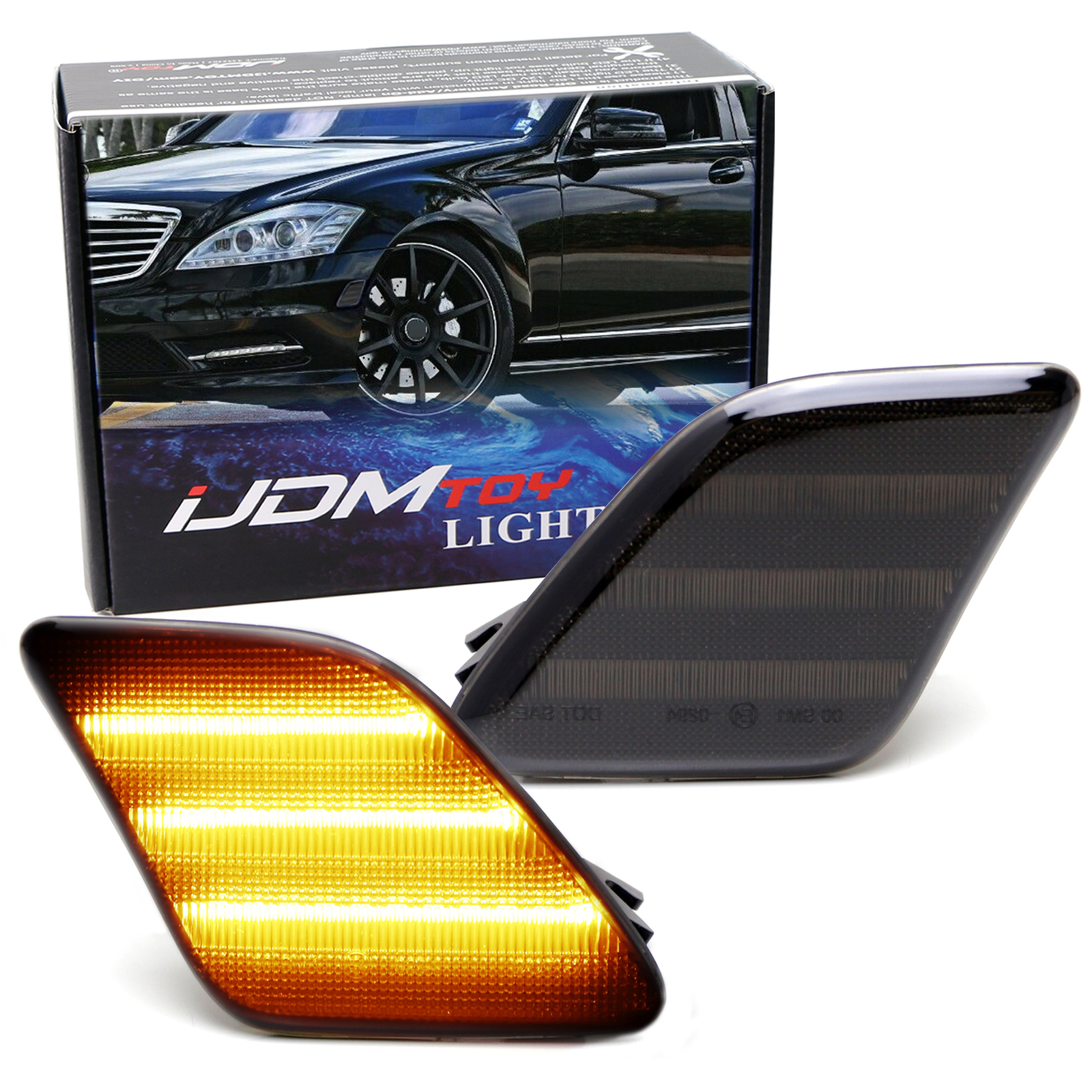Smoke Lens Amber LED Strip Style Side Marker Lights For 2010-13 MBz W221 S-Class