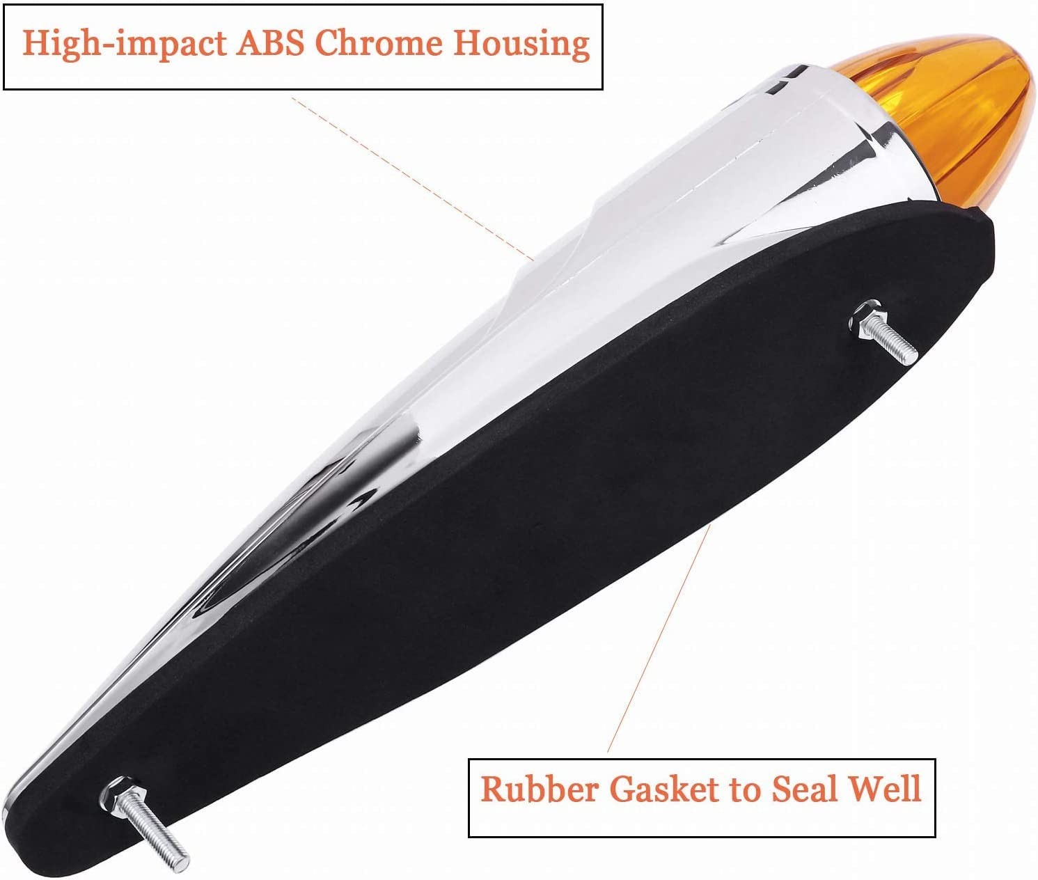 5x 17 LED Amber/Clear Lens Torpedo Cab Marker Roof Running Top Lights Chrome 12V