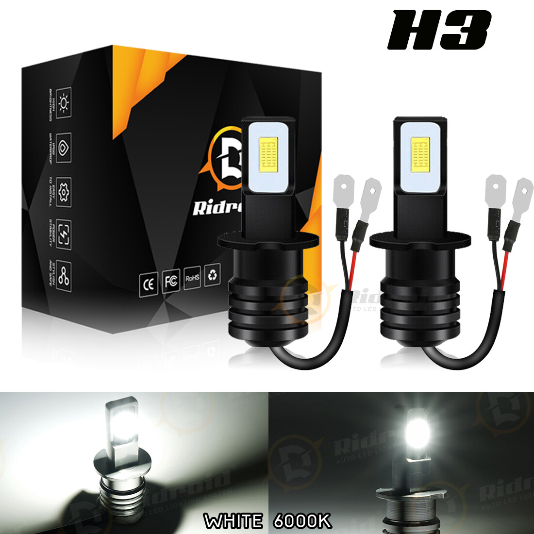 2PCS H3 LED Fog Driving Light Bulbs Conversion Kit Super Bright DRL 6000K White
