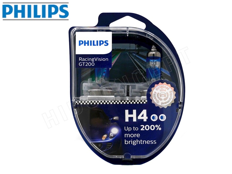 Philips H4 9003 RacingVision GT200 Headlight Halogen Bulbs 12342RGTS2 Pack of 2