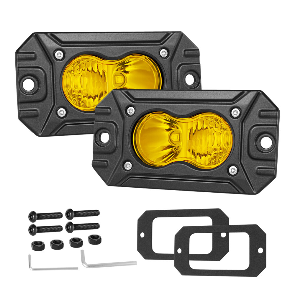 4″ Amber Surface Flush Mount LED Lighting Kit for Front Driving/Fog Lights Combo