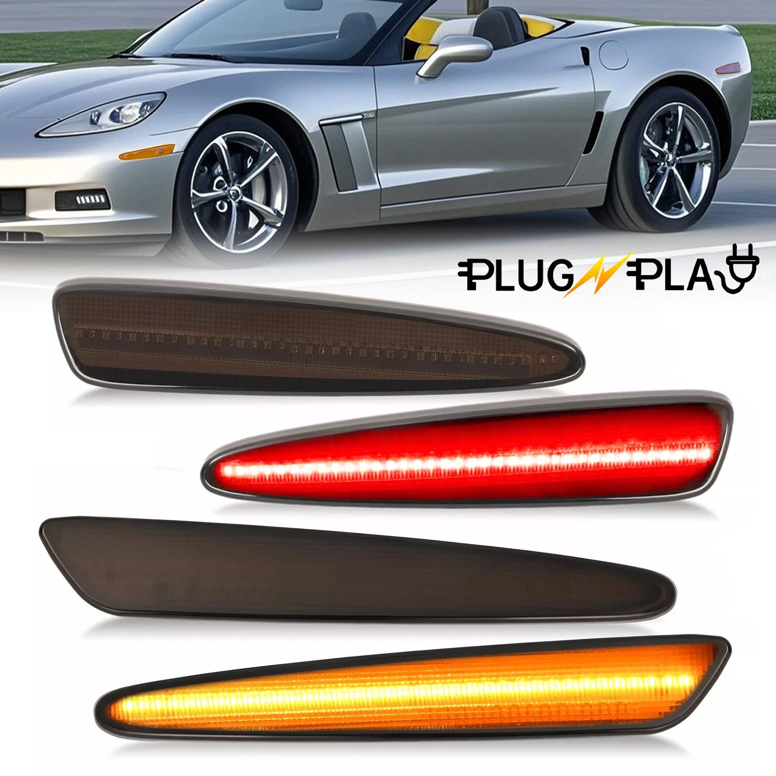 For Chevy Corvette C6 2005-13 Front & Rear Smoked LED Side Marker Signal Lights