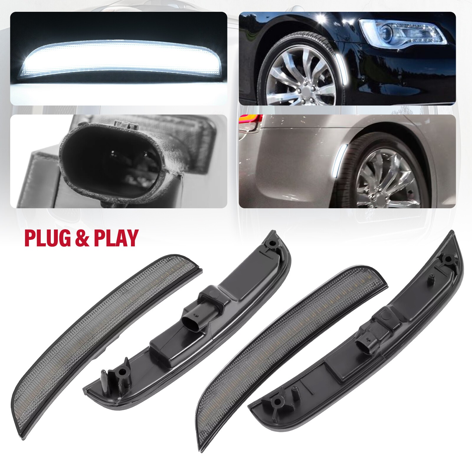4PC For Chrysler 300 2015-2023 Front Rear LED Bumper Side Marker Light Smoked
