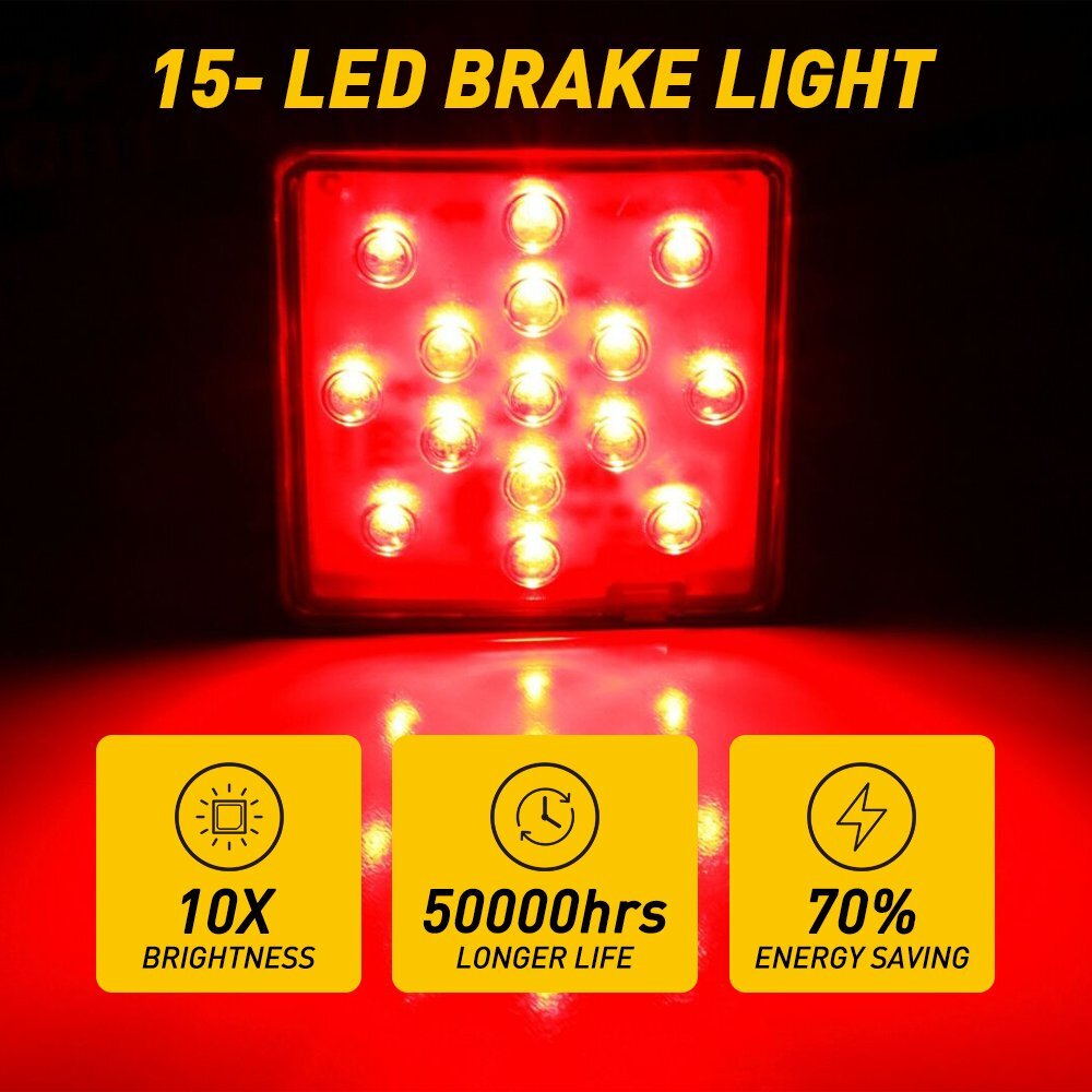 2“ Trailer Truck Hitch Towing Receiver Cover Smoked Lens 15 LED Brake Light EOH