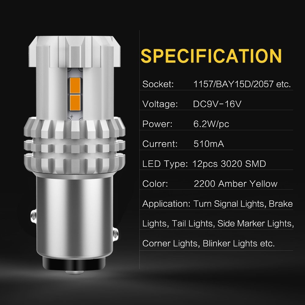 Pair 1157 2357 LED Front Signal Turn Light Lamps Amber Yellow No Hyper Flash 90W