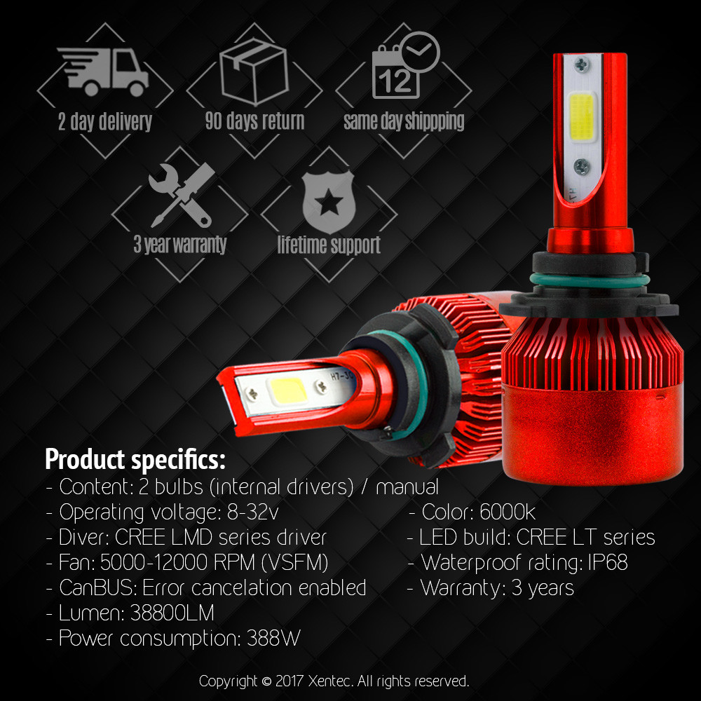 White 9006 HB4 HB4U LED 6500K Low Beam Bulb 388W 38800LM Headlight Kit Cree