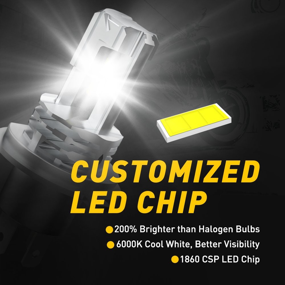 H4 9003 HB2 FANLESS LED Motorcycle Headlight Bulb Hi/Low Beam 6000K High Power