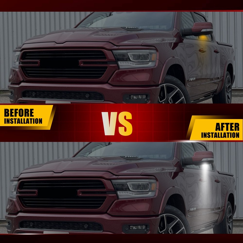 For 2019-2023 Dodge Ram 1500 Under Mirror Lamps Front Left Right White LED Clear