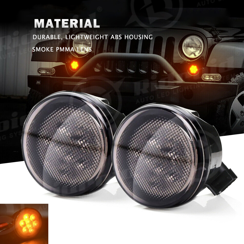 Front Smoke Lens LED Turn Signal + Fender Flare Side Light For Jeep Wrangler JK