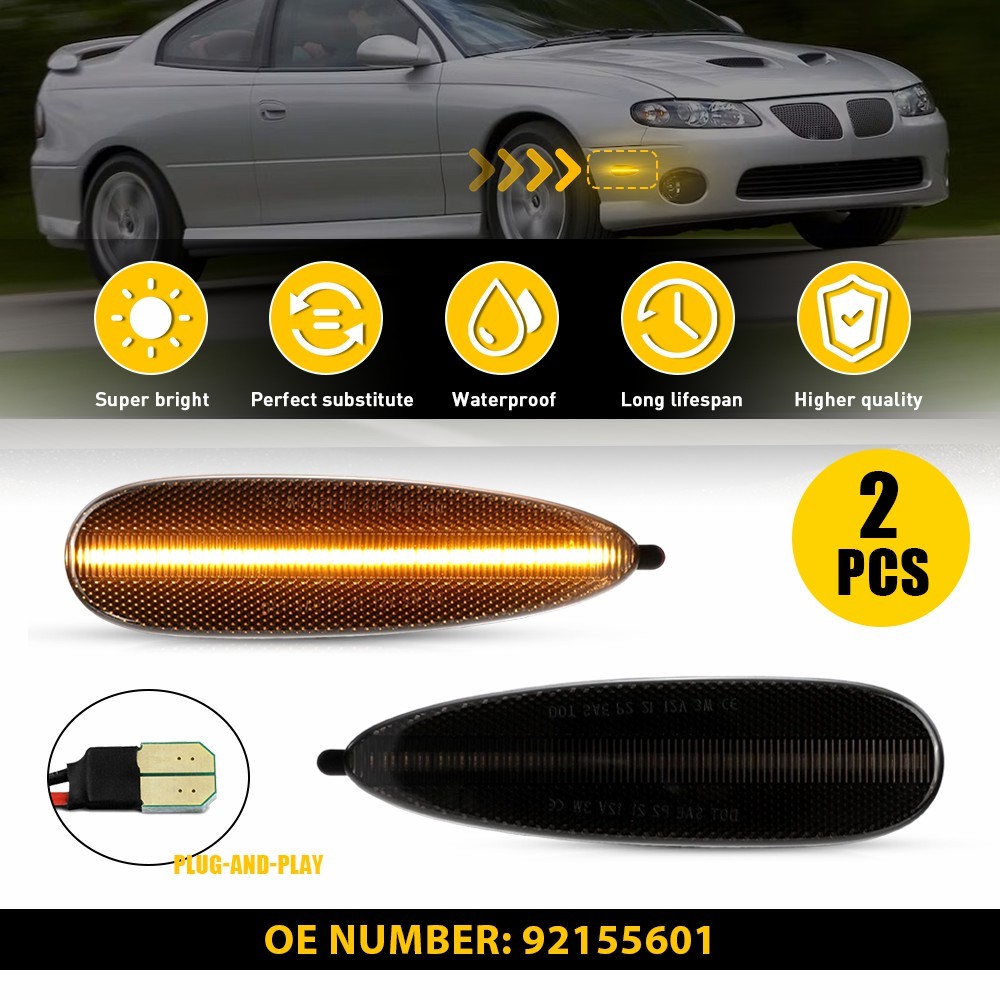 2 Front Left Right Smoke LED Amber Side Marker Lights For 2004-2006 Pontiac GTO