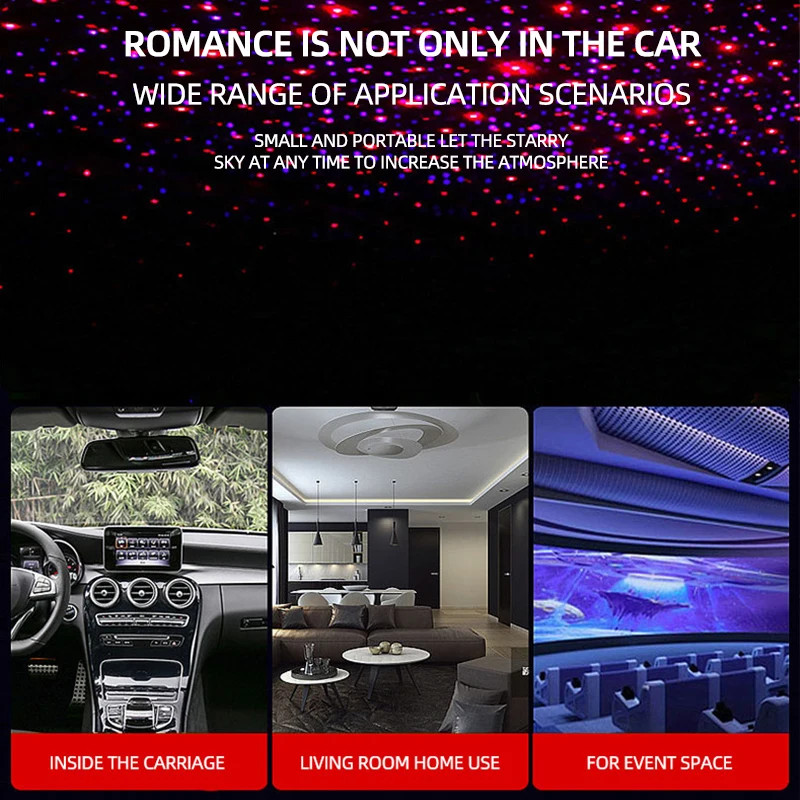 Car USB LED Interior Roof Atmosphere Star Night Light Lamp Projector Light Decor