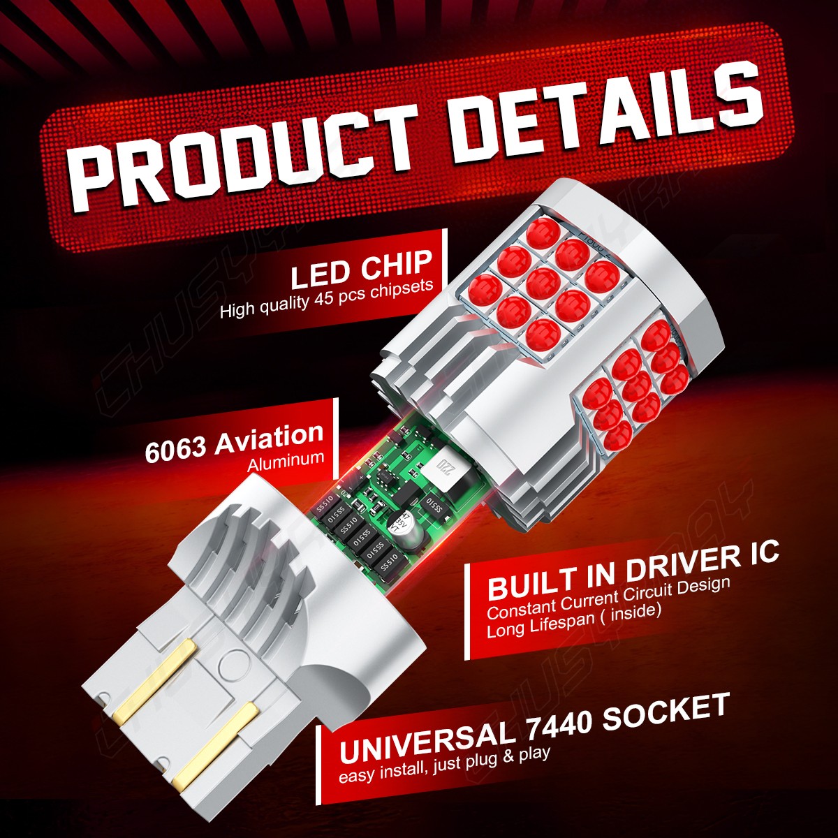fit Chevrolet Colorado 2015-2022 7443 LED Red Tail Brake Stop Parking Light Bulb