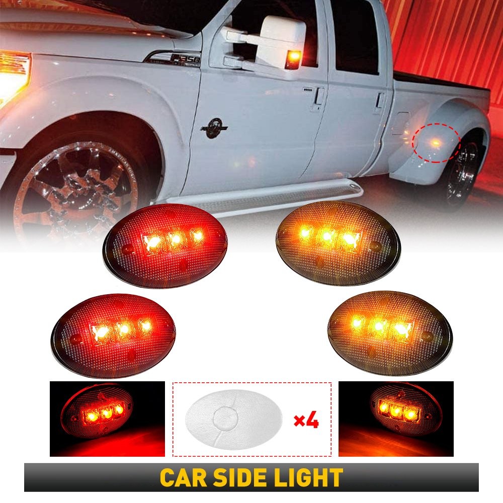 For Ford F350 F-Series 4pc Amber/Red Smoked LED Fender Bed Side Marker Lights US