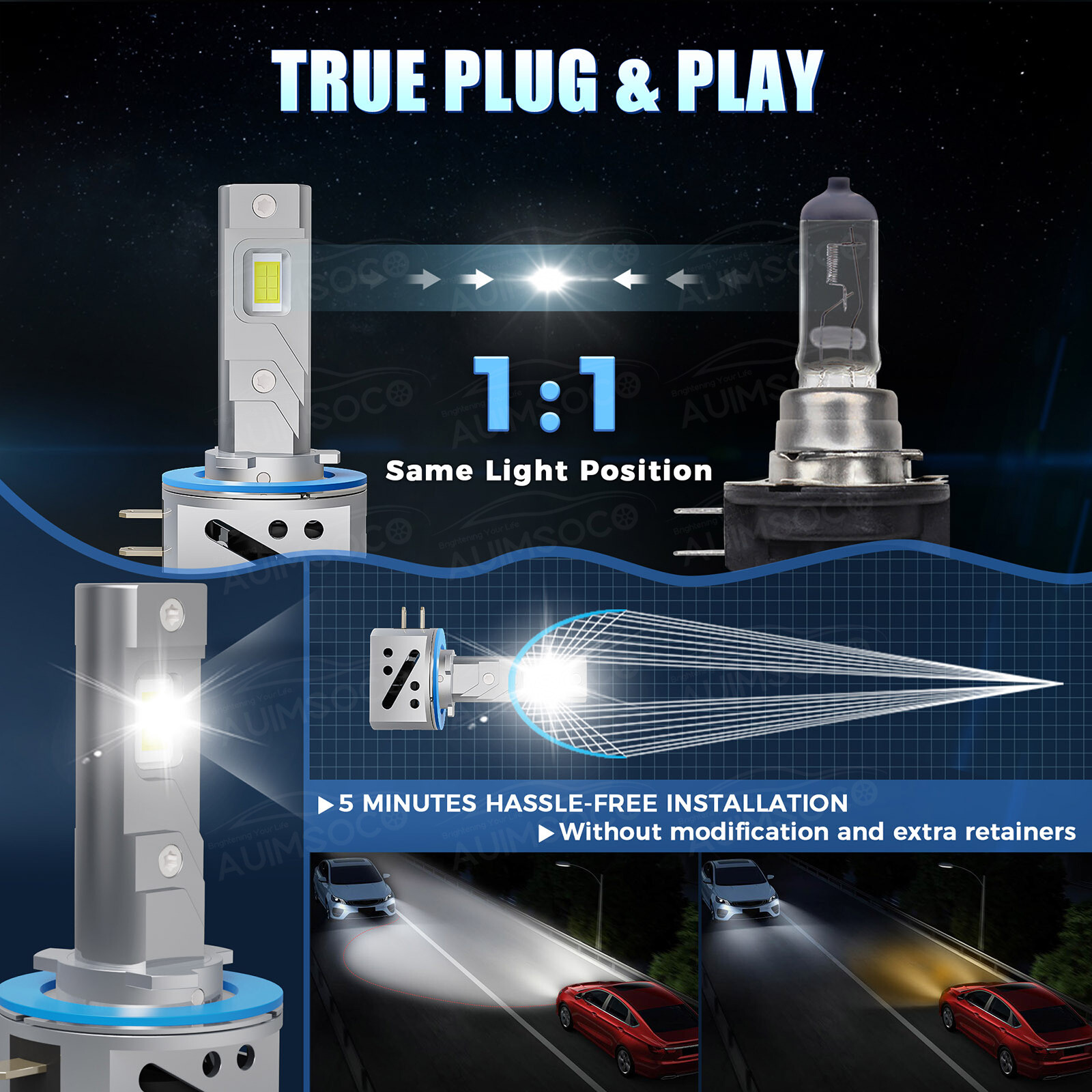 H11B LED Headlight Super Bright Bulbs Kit 6500K Xenon White 330000LM LOW BEAM 2x