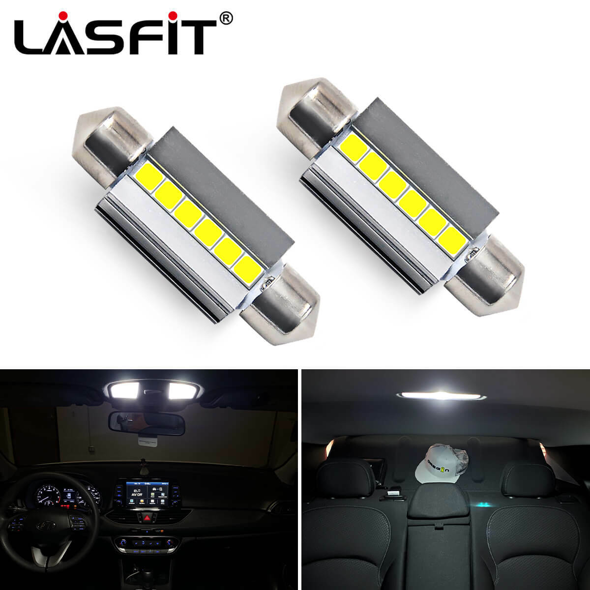 LASFIT 6418 6411 36MM Festoon LED Interior Dome Ceiling Light Bulbs 6000K White