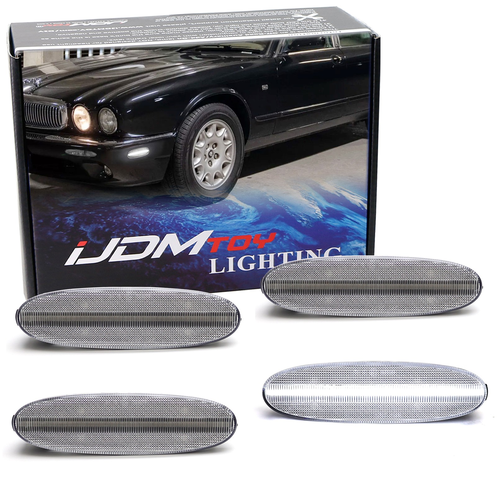 4pc Set Clear Lens Xenon White Full LED Side Marker Lights For Jaguar 97-03 XJ8