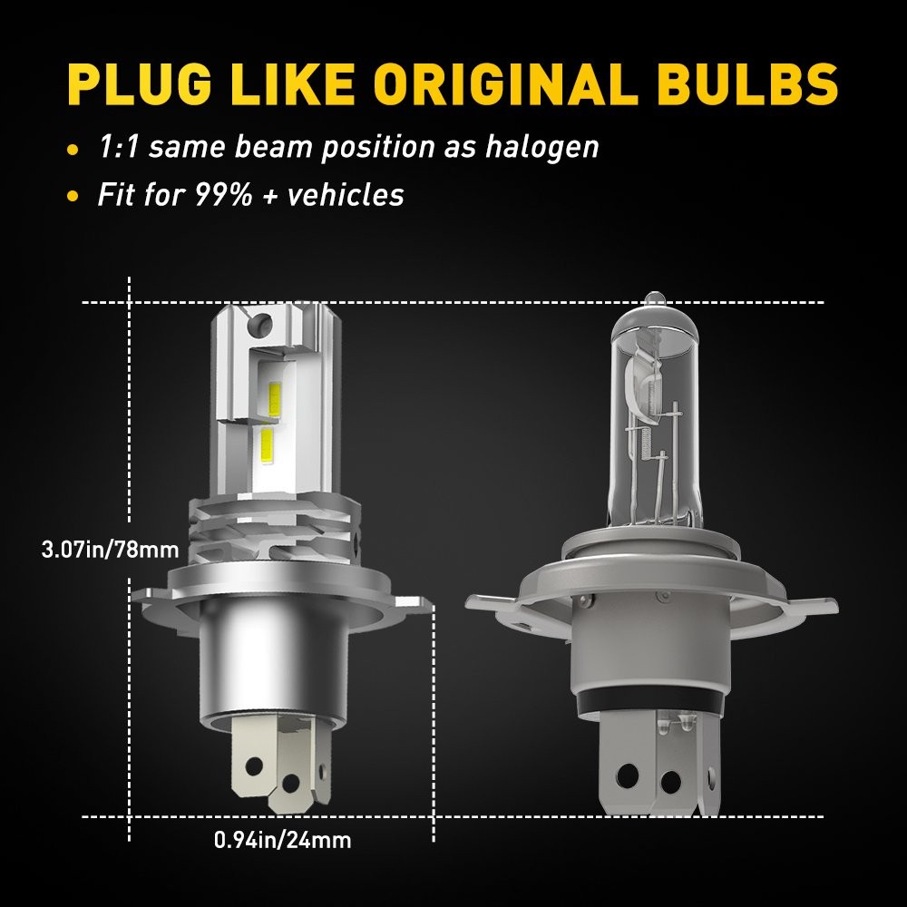 CSP H4 LED Kit Headlight Light Bulbs High Low Beam 6500K 9003 HB2 100W 80000LM