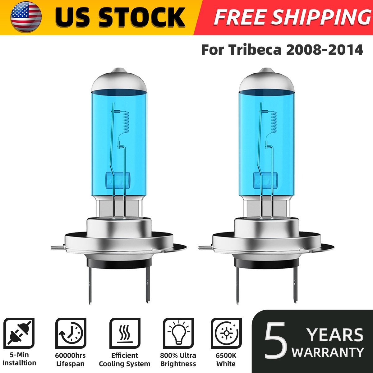 For Subaru Tribeca 2008-2014 H7 Halogen Headlight Bulbs Kit High/Low Beam 6000K