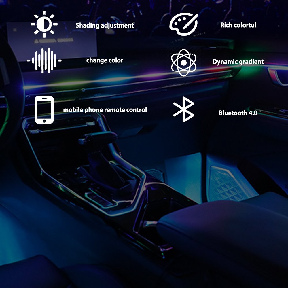 18 in1Car LED Ambient Light Strip APP Remote Atmosphere Interior LED Acrylic RGB