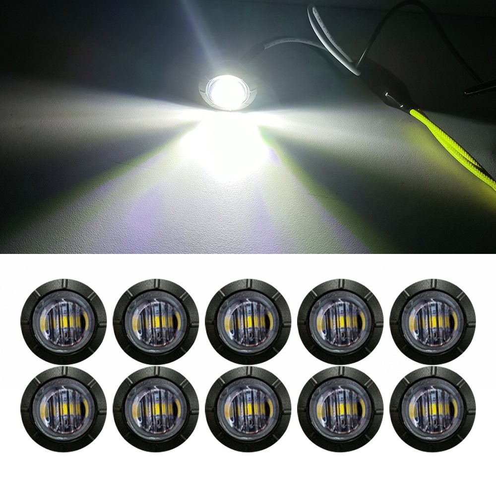10X White Smoked Side Round Marker lights Truck Trailer 3/4″LED Bullet LightA