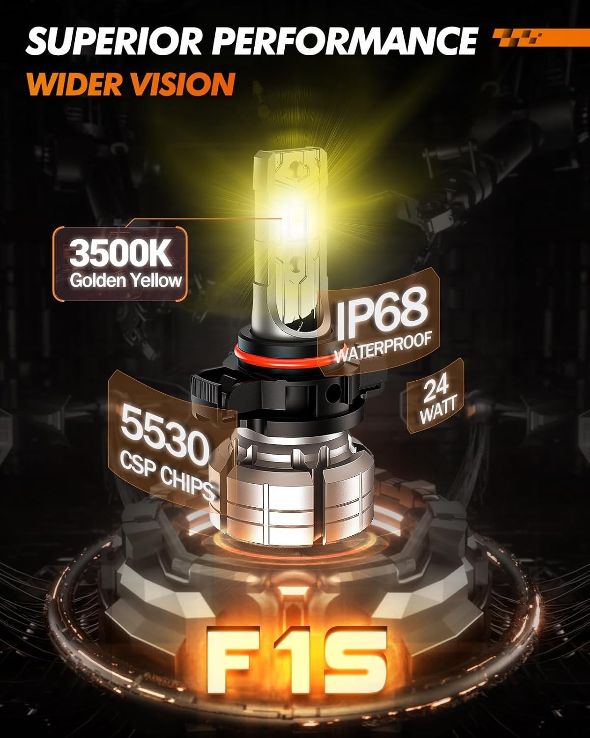LED Fog Light Bulbs 5202 12000LM 24W 3000K Amber Yellow Pack of 2