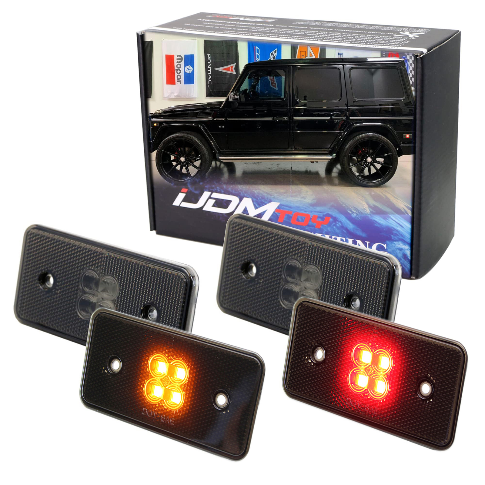 4pc Smoked Lens Amber/Red Full LED Side Marker Lights For 15-18 Mercedes G-C