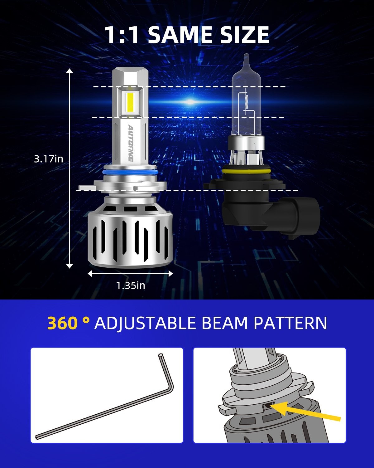 9012 Headlight HIR2 Light LED Bulbs Head Lamp Cool White 6500K High Power Lamp