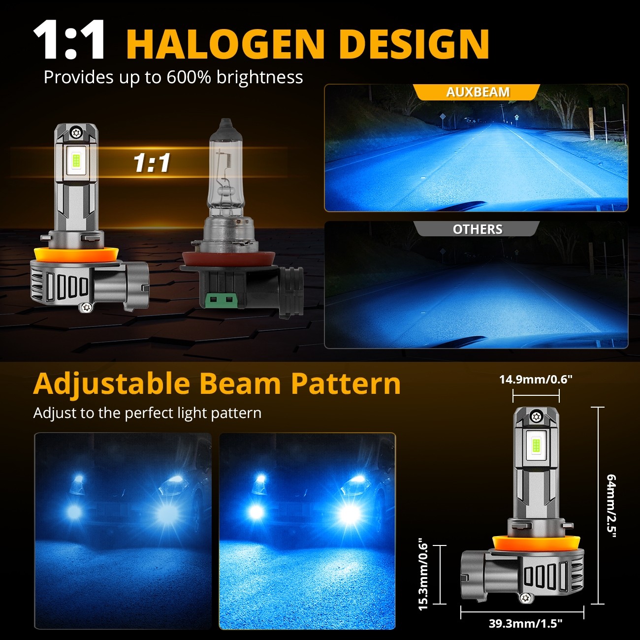 AUXBEAM H16 H11 H8 LED Bulbs Fog Light Conversion Kit 8000K 16000LM Super Bright