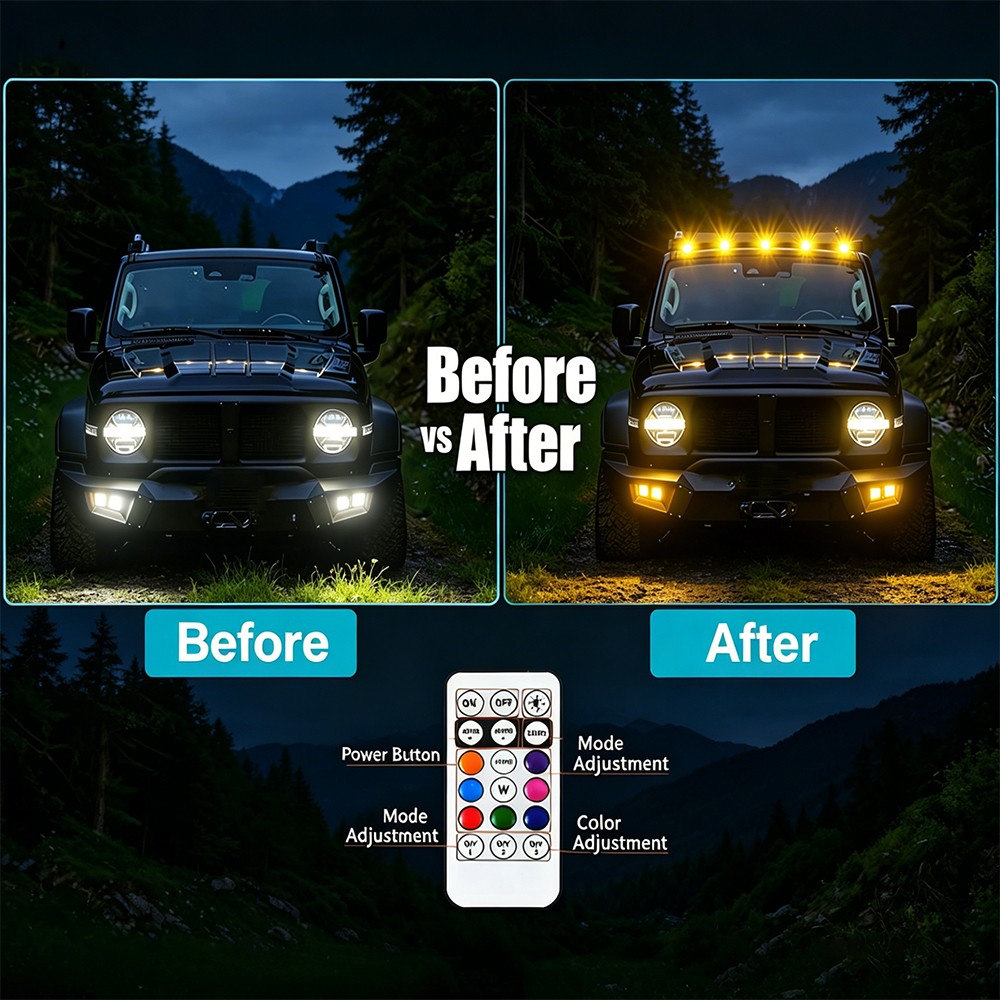 5PCS Solar Powered Cab Light LED Wireless Solar Car Roof Neon RGB Strobe Light