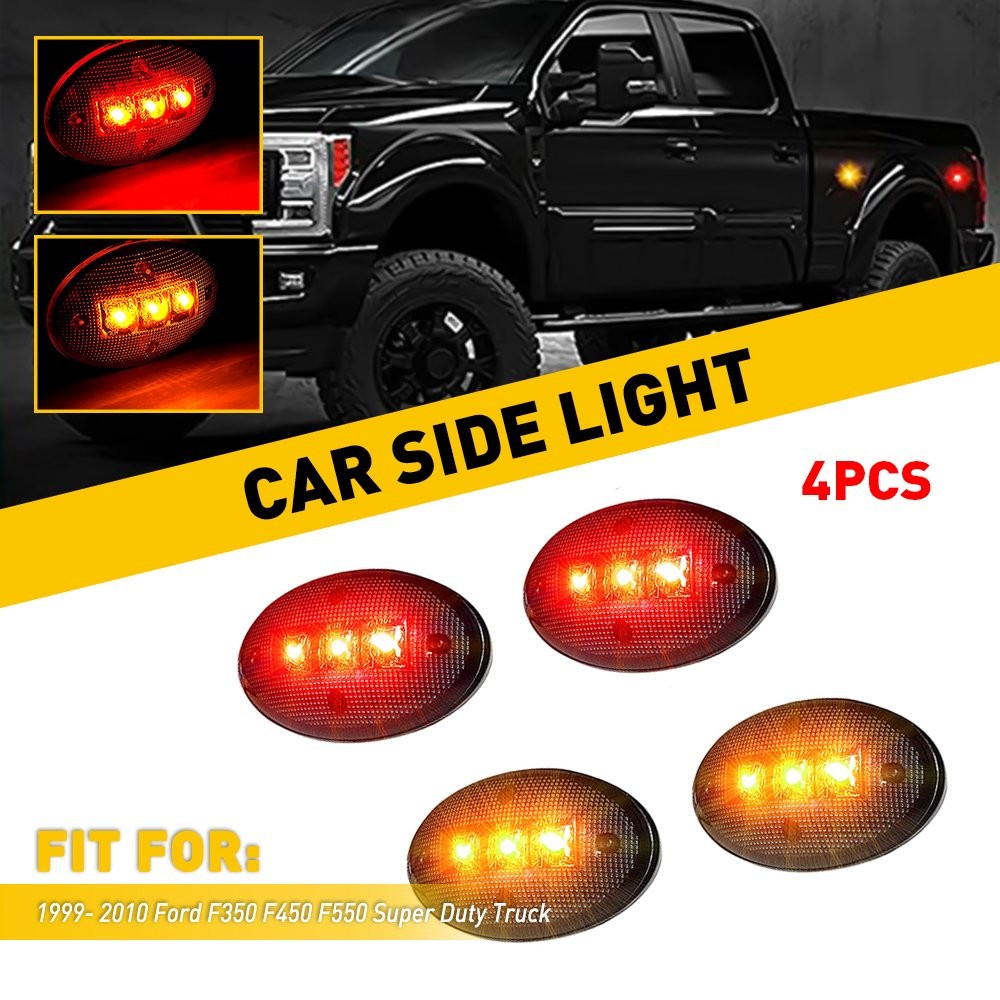4Pc Smoked Dually Fender LED Side Marker Lights For Ford F350 F450 F50 Red Amber