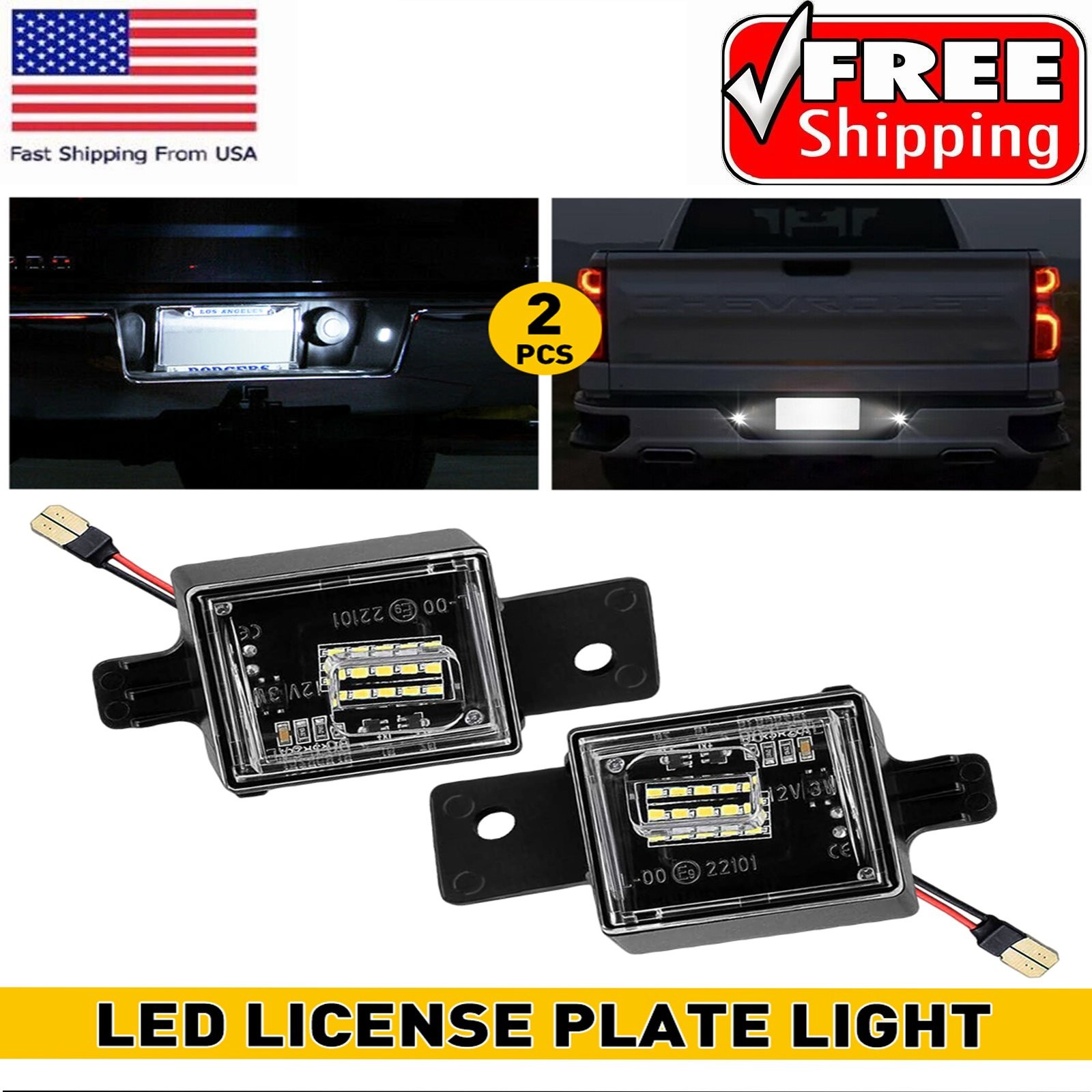2x LED License Plate Light Lamp For Silverado Chevy For GMC For Sierra 1500 2500